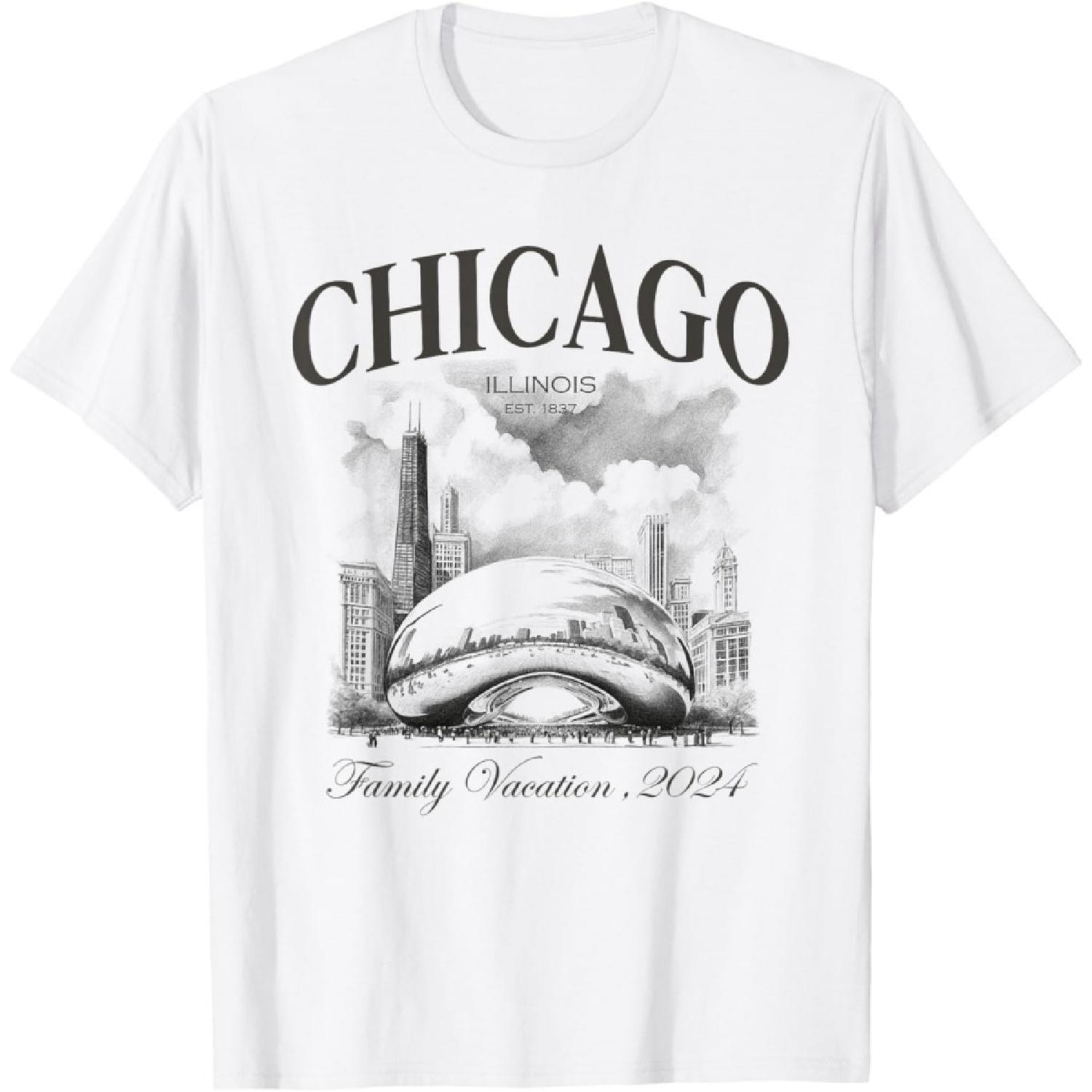 Чикаго Боб Клауд Гейт Семейная Поездка 2024 Футболка S белый