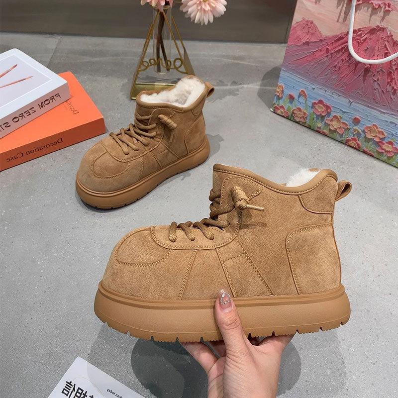 Frosted outdoor cold-resistant velvet thickened large cotton shoes 2025 winter new big head ugly thick-soled snow boots women's