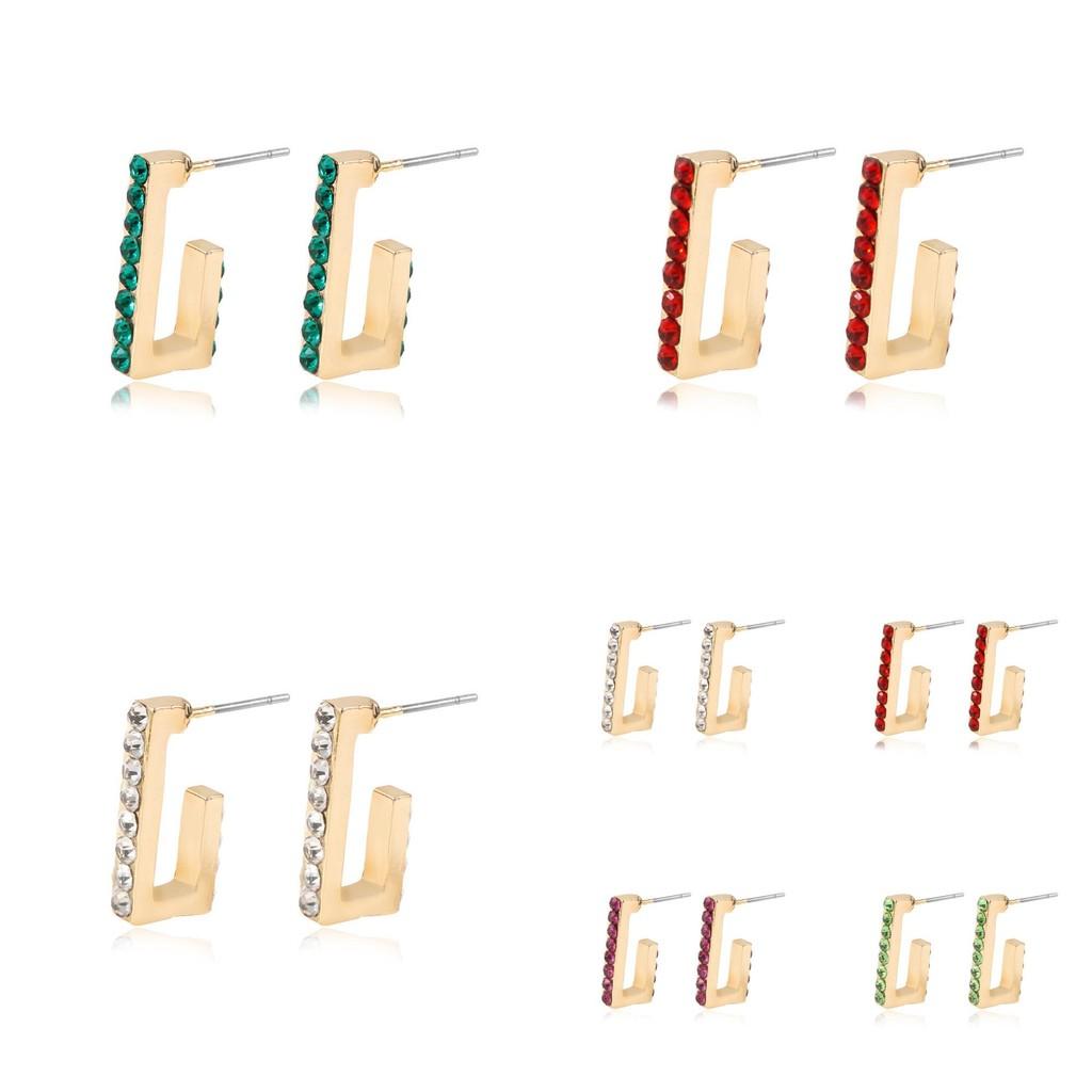 Elegant Alloy Rhinestone U-shaped Earrings For Women European American Style