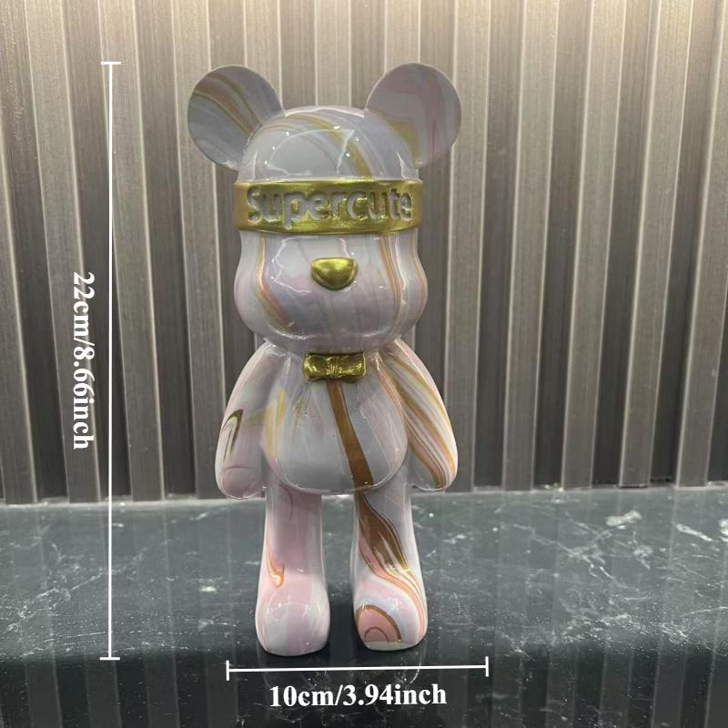 Resin Colorful Graffiti Bear Statue Urban Street Art Decor Colorful Spray Paint Figurine Cool Shelf Decor for Room Ornaments