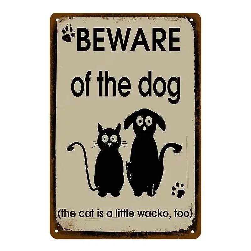 Aviso Perigo Placas de Metal Vintage Cuidado Com o Cão Gato Pôster Placa de Parede Pátio Jardim Bar Casa Pintura Decoração Caverna do Homem