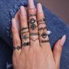 15-teiliges böhmisches Retro-Ring-Set für Frauen, Kristallblumenblätter, hohle Lotusknöchel-Fingerringe, exquisiter Metallring, Hochzeitsschmuck, Geschenke