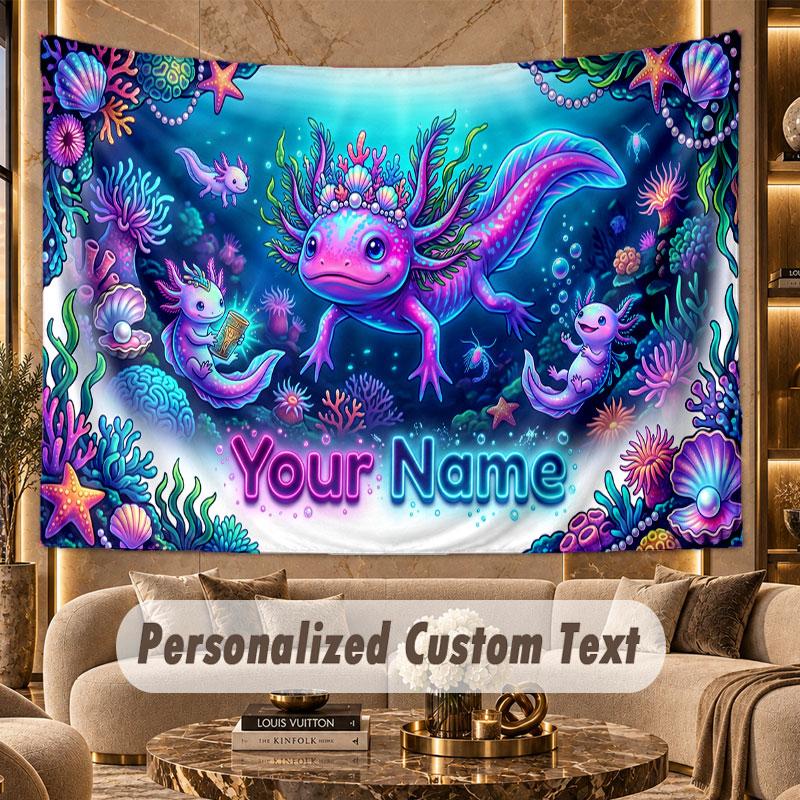 Underwater Fish (82) Theme Personalized Tapestry Custom Name Text Wall Hanging Tapestry Home Background Decoration