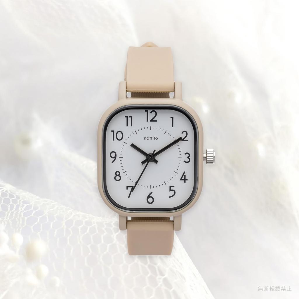 Fieldwork Analog Watch with Silicone Burg Women's Strap, Rectangular, Beige, YM121-1