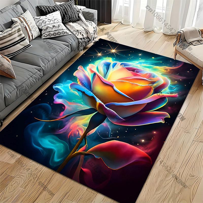 Vibrant Magical Glowing Colorful Rose Carpet Yoga Living Room Room Decor Children's Crawling Mat Doormat Area Rug