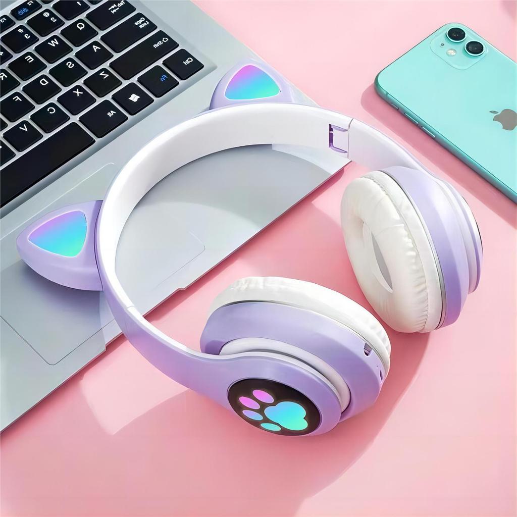 STN-28 Wireless Bluetooth Cat Ear Headphones - Cute, Glowing, Over-Ear, New Model