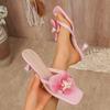 Fashion Women's Square Head Flip-Flops 2025 Summer New High-heeled Slippers Elegant Flowers Designer Slippers Flat Sandalias