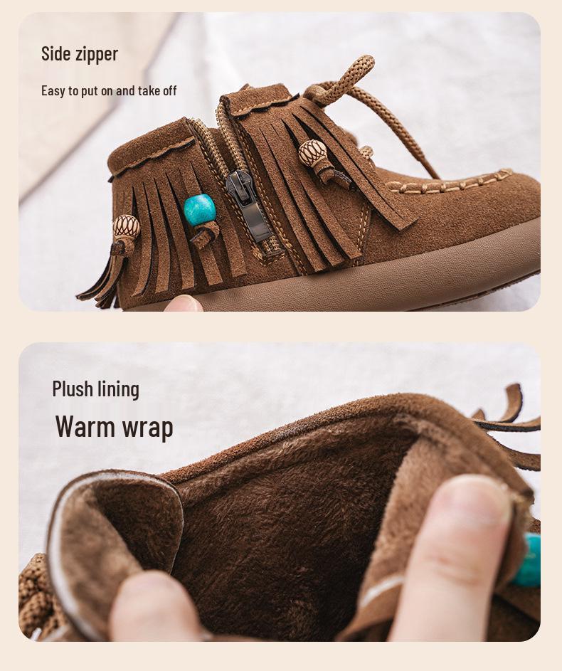 2025 Mädchen Retro-Stil Wildlederstiefel mit Perlenquaste - Herbst/Winter-Kollektion