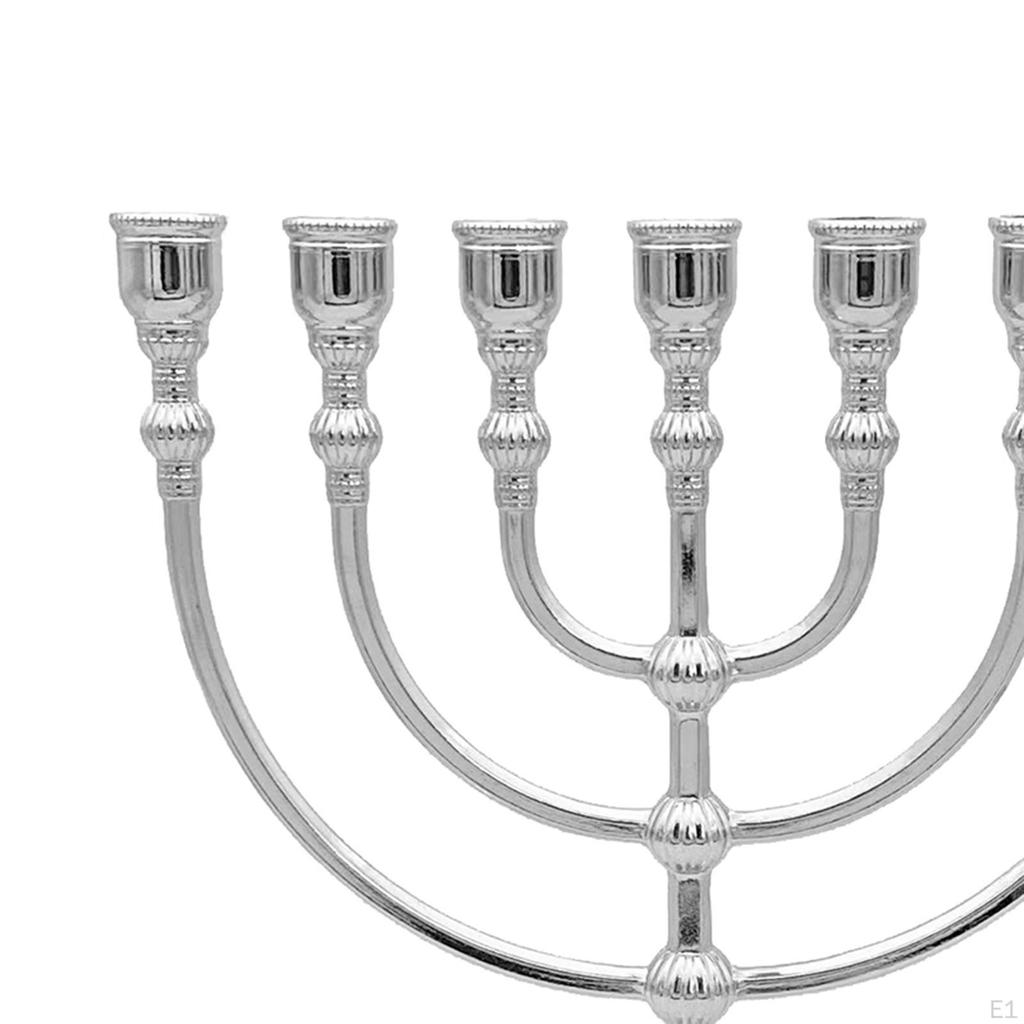 Candle Holder Menorah with 7 Branches Traditional Zinc Alloy 17cm Candelabra