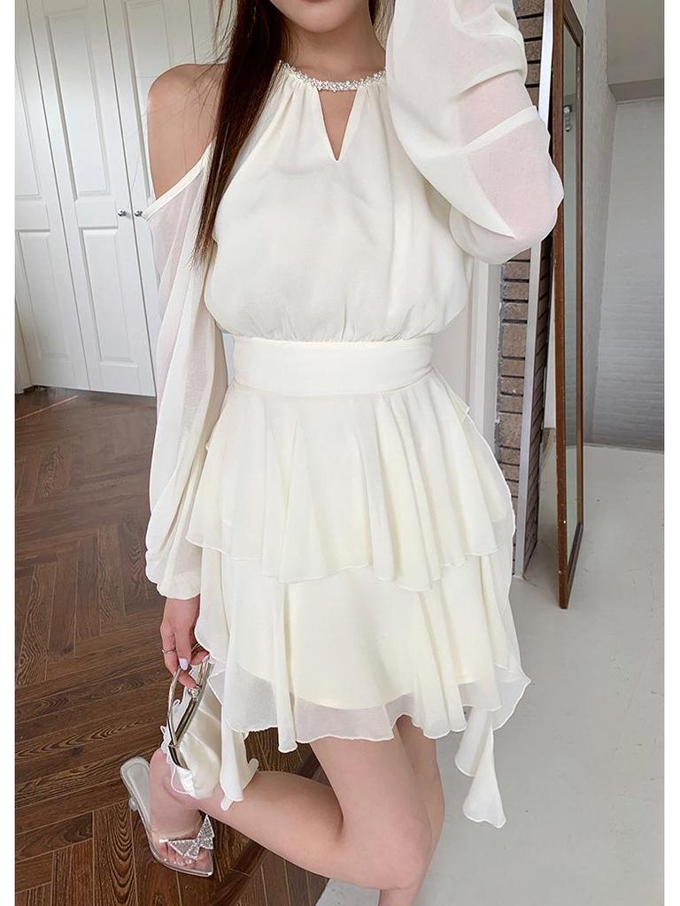 2026 Spring/Summer Halter Neck Backless Off-Shoulder Fairy Dress for Women