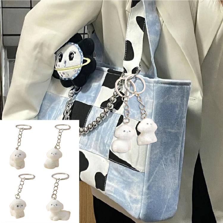 4Pcs Dog Pendant Keychain Decoration Stylish Dog Charm for Backpacks and Phones Flocking Animal Pendant Keyring
