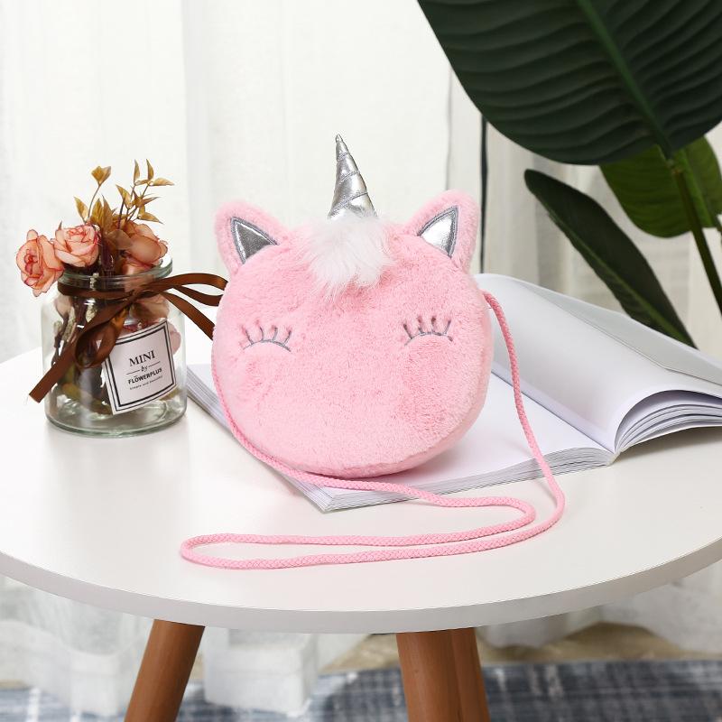 Children's Cartoon Cute Girl Unicorn Personality Design Colorful Fur Single-shoulder Crossbody Bag