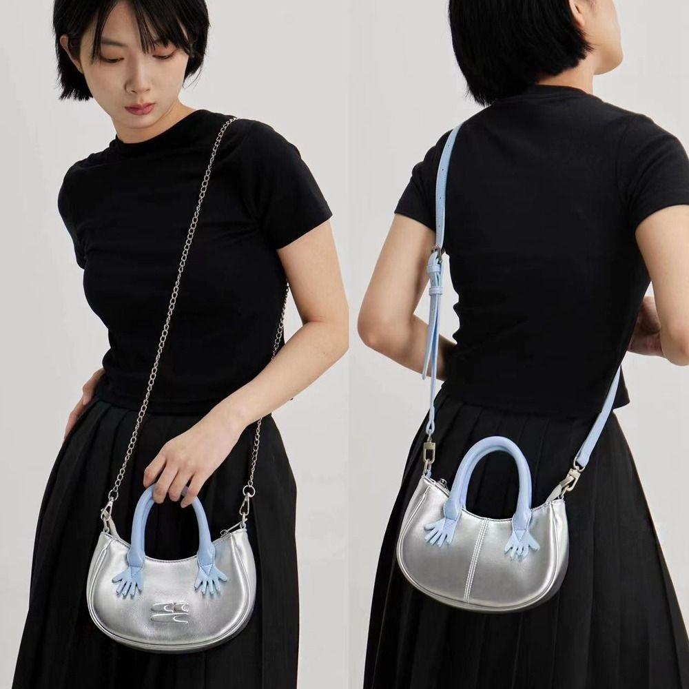 

Double Chain Silver Chain Crossbody Bag Pu Leather Shoulder Bag Lightweight Handbag Travel