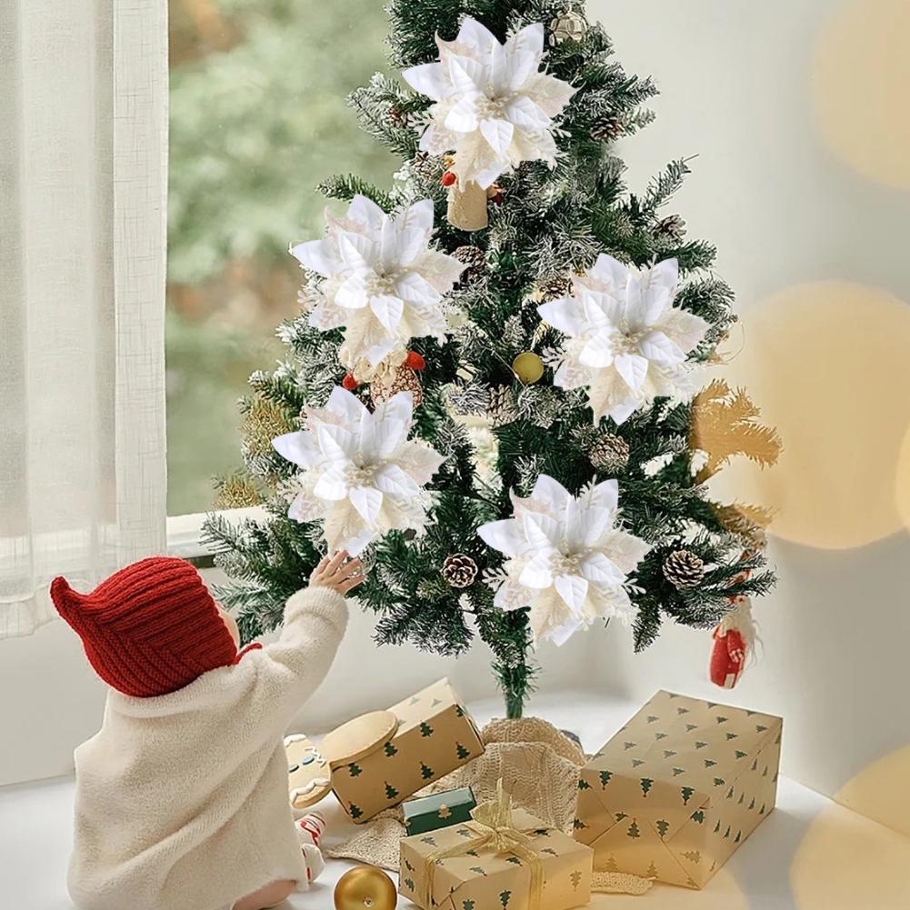 12 Stück Weihnachtsstern Künstlicher Weihnachtsstern mit Clips DIY Kranz Glitzernde Blumen Dekorationen für Feiertagsparty Festival