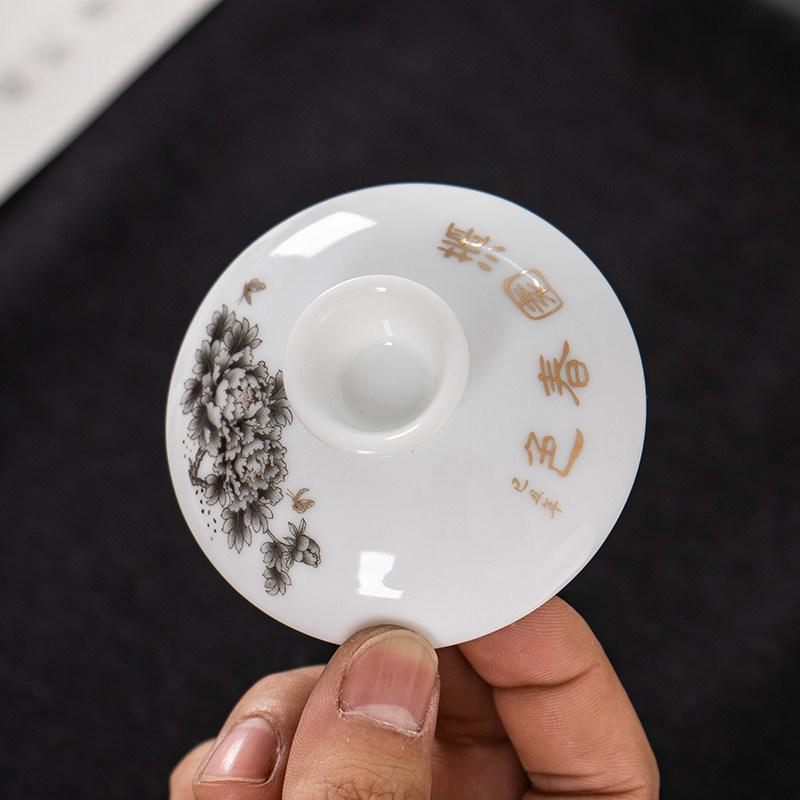 Gaiwan Teacup with Lid: White Porcelain Ceramic Tea Brewing Bowl, 7.5CM, Kung Fu Tea Set Accessory.