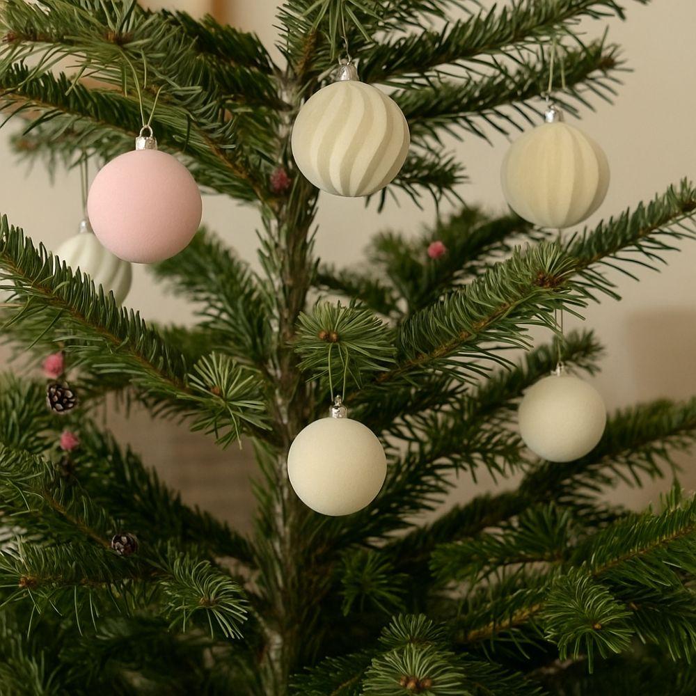 Colorful Christmas Ball Ornaments Shatterproof Reusable Christmas Tree Hanging Balls Plastic Flocking Christmas Spheres Pendant