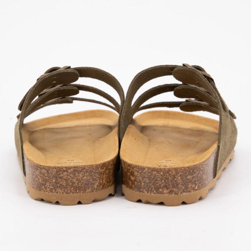 Mules triple boucle cuir couleur kaki Femme I AM