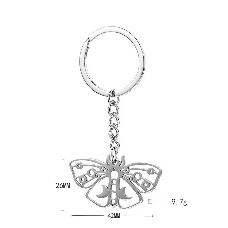 Hollow Moon Moth Stainless Steel Keychain Creative Animal Design Minimalist Style Practical Student Backpack Pendant