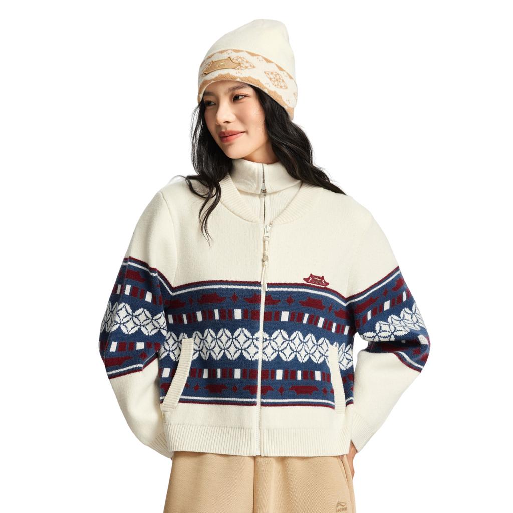 Li-Ning Sports Lifestyle Series Chinese Culture Color Block Zipper Soft Versatile Breathable Casual Long Sleeve Sweater Women sweater AMBW044-7