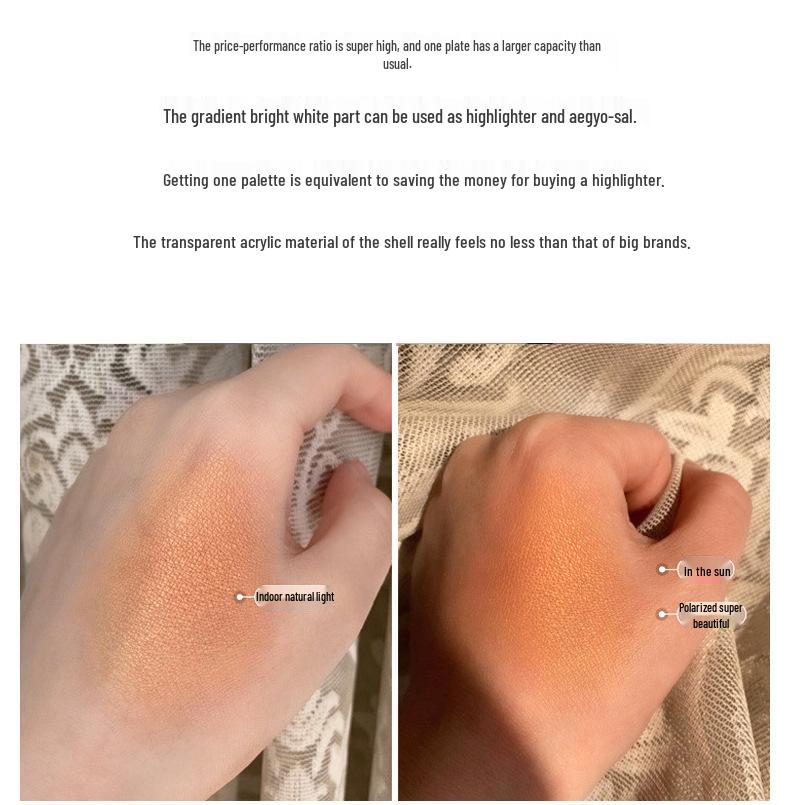 KQTQK Kuku Han Society All-in-One Blush & Highlight Palette: Baked Egg Nude Gradient for Natural Makeup & Dual-Use Eyeshadow.