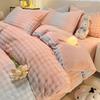 Gradient Color 3D Plaid Plush Duvet Cover Set Thicken Milk Velvet Stripes Four Piece Set Winter Warm Flannel Bed Sheet Bedding