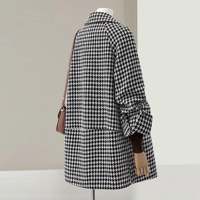 Women's Elegant Houndstooth Mid-Length Winter Coat