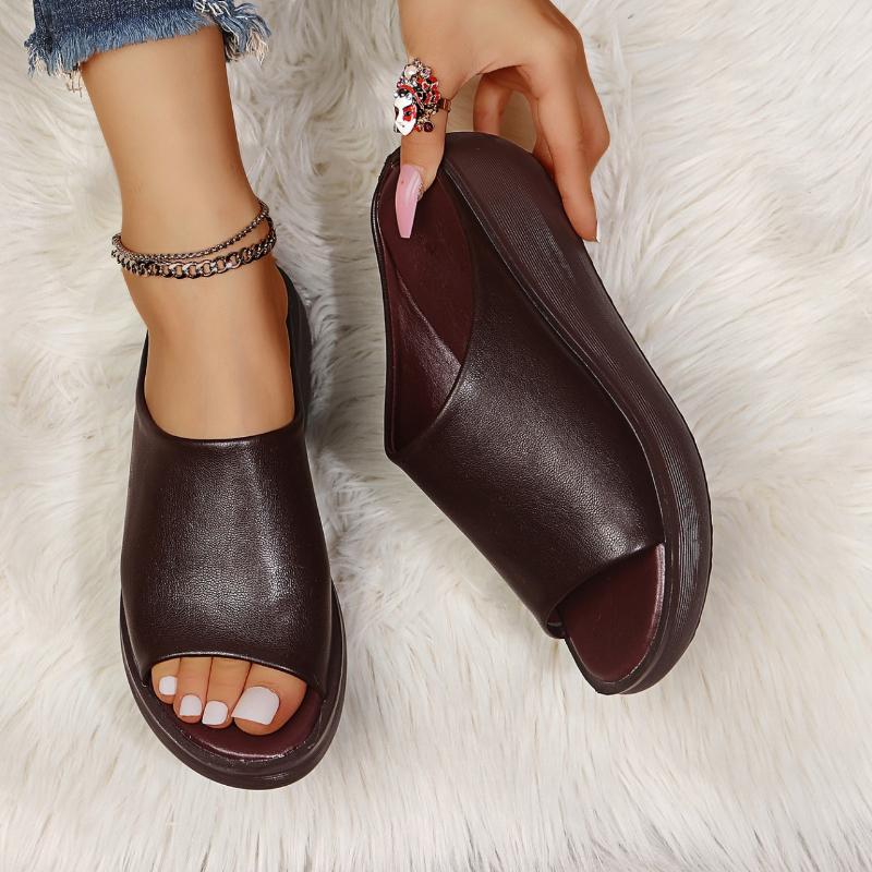 Women Slippers Summer 2026 Retro Wedge Sandals Fish Mouth High Heels Slippers Thick Bottom Large Size Women Shoes Slides Women