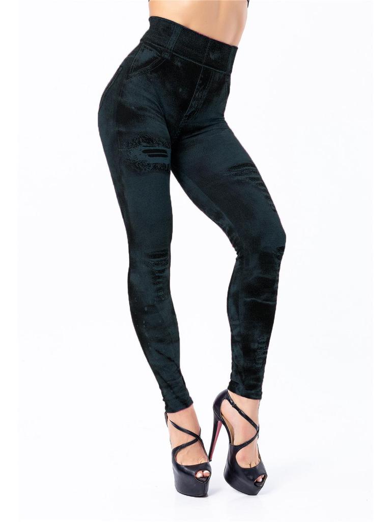 8 Colors Available! Women's Super Elastic Nine-Point Imitation Denim Leggings