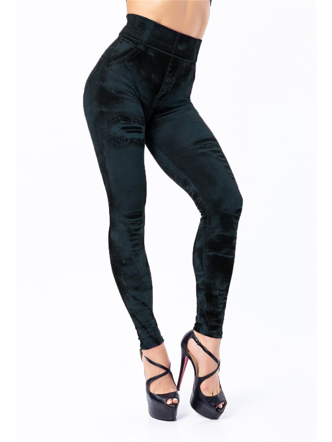 

8 Colors Available! Women s Super Elastic Nine-Point Imitation Denim Leggings XXL чорний