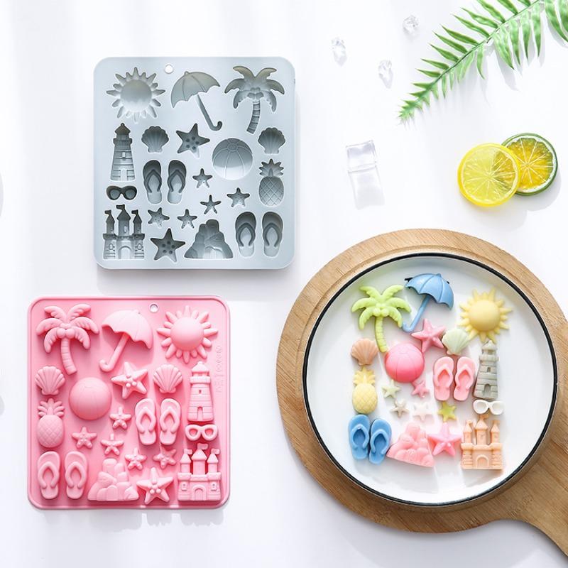 1pcs Beach-themed Chocolate Silicone Molds, Summer Party Ocean Jelly Cookies Ice Cube Baking Molds,  Chocolate Molds
