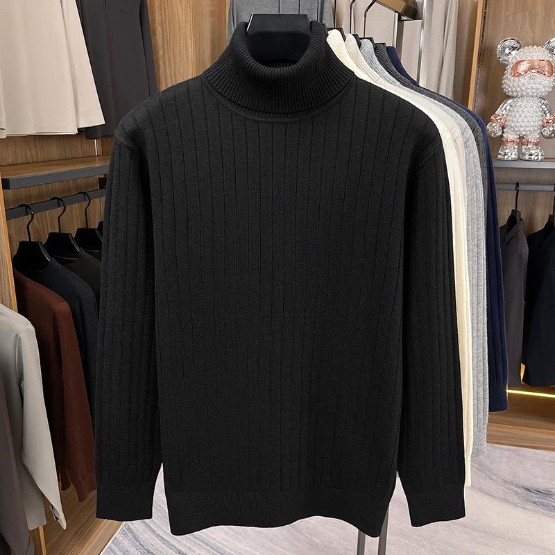

Knitted Vertical Stripe Men s High-Neck Sweater - Slim Fit Fine Gauge, Light Luxury, Winter Warmth 2XL чорний