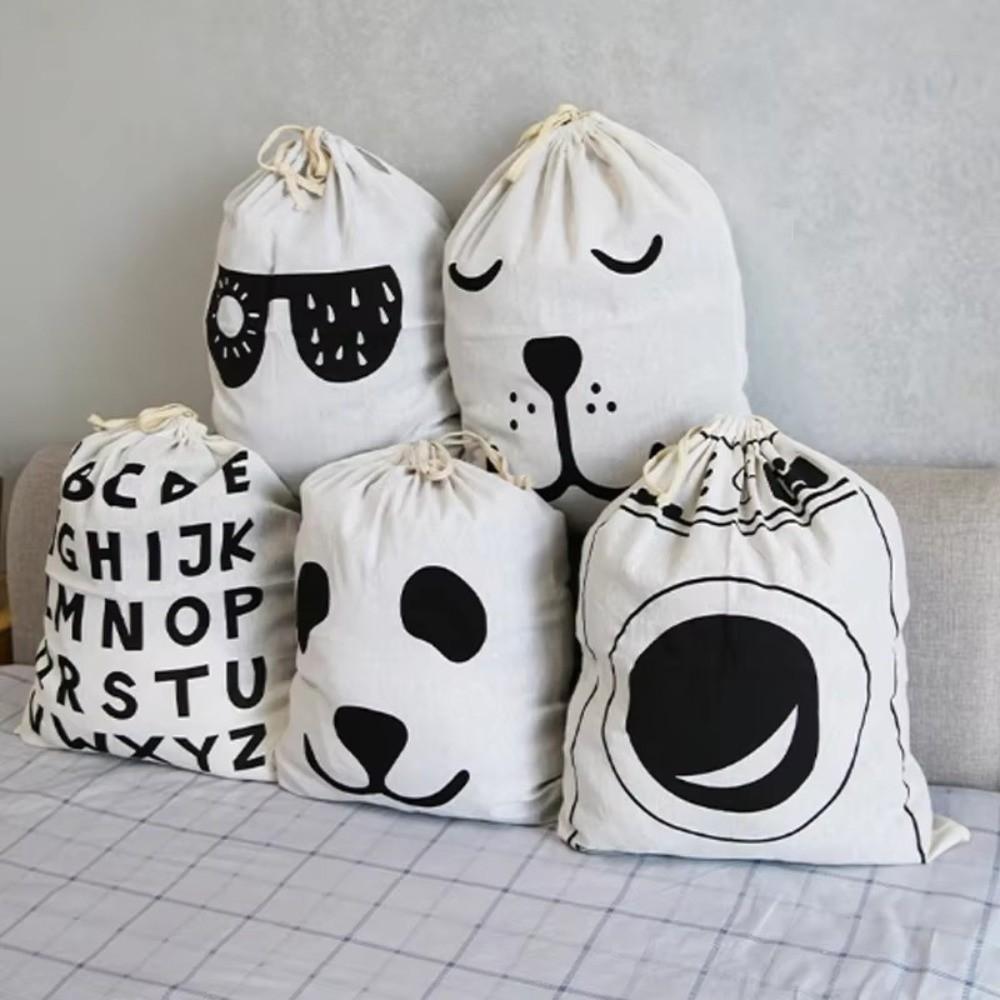 Printing Fabric Laundry Bag Cotton and Linen Drawstring Duffle Bag Durable Storage Bag