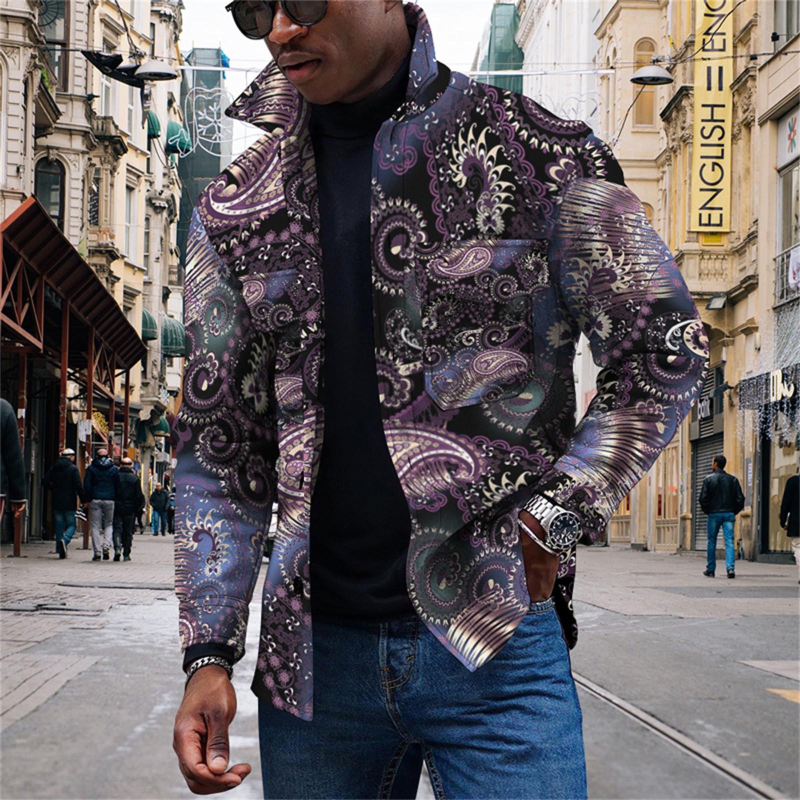 

Мужская модная тенденция, повседневная повседневная куртка на пуговицах с длинным рукавом с принтом