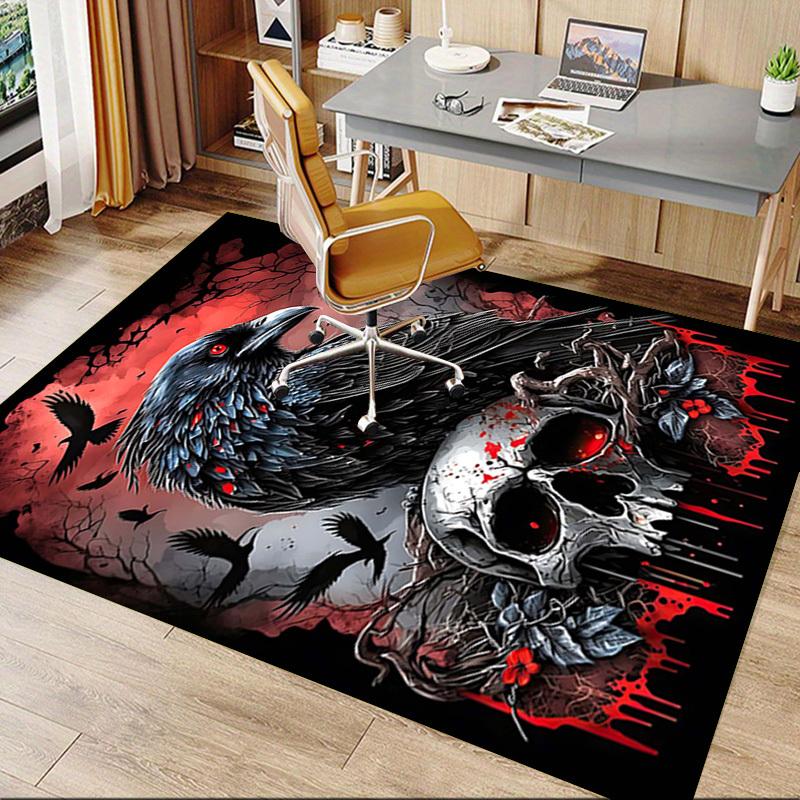 1PC Raven Skull Non-Slip Floor Carpet Compatible for Office&Living Room&Bedroom&Dining room - Flat - Weave Machine-S0379