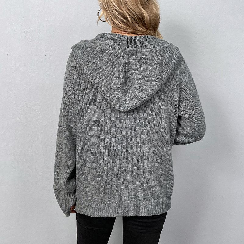 Damen Casual Einreihig Solide Pullover Strickjacke Herbst Winter Kapuzenjacke Mode Streetwear Lose Mäntel
