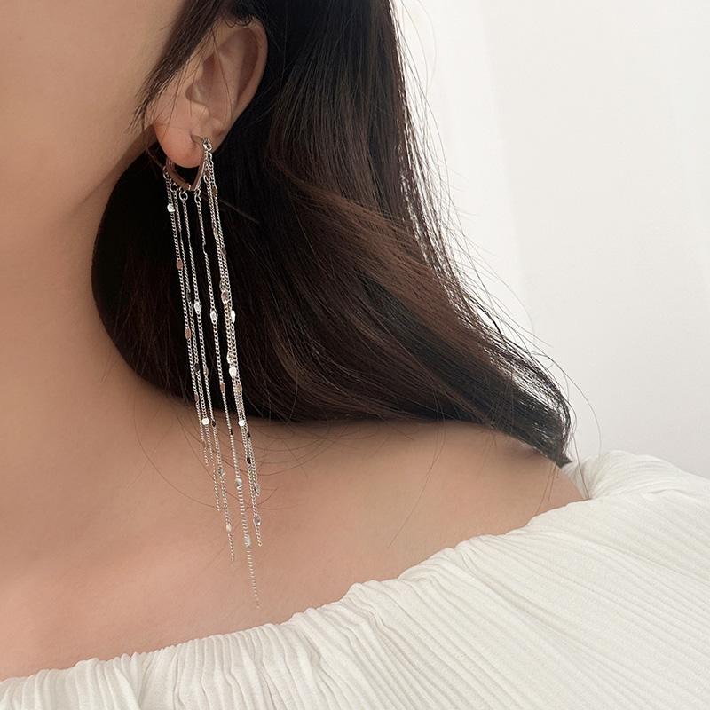PONYKISS Sterling Silber Kette Quasten Anhänger Creolen für Damen Minimalistisch Geometrisch Fein Trendige Accessoires