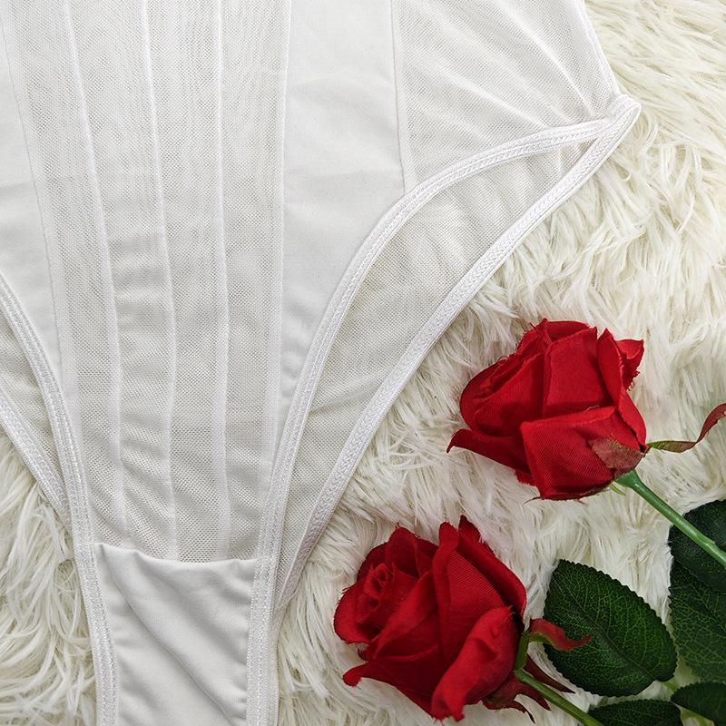 Sexy V-Ausschnitt Rückenfrei Mesh Patchwork Sommer Figurformendes Einteiliges Oberteil für Damen