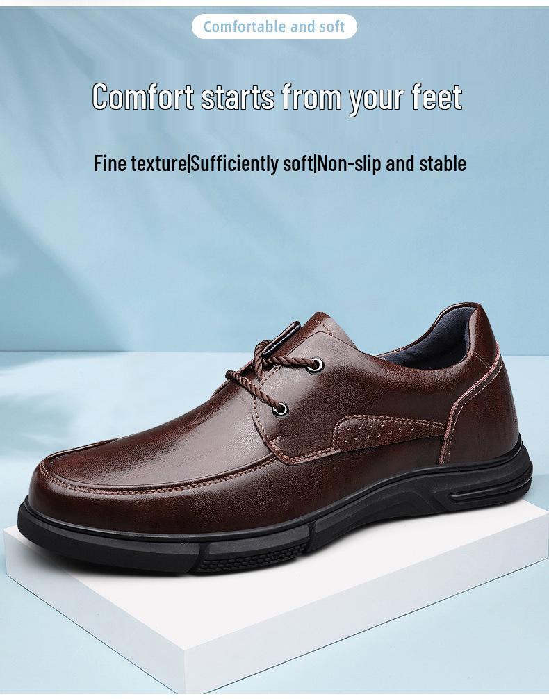 Men's Spring Low-Top Leather Lace-up Casual Shoes - Round Toe & Flat Sole