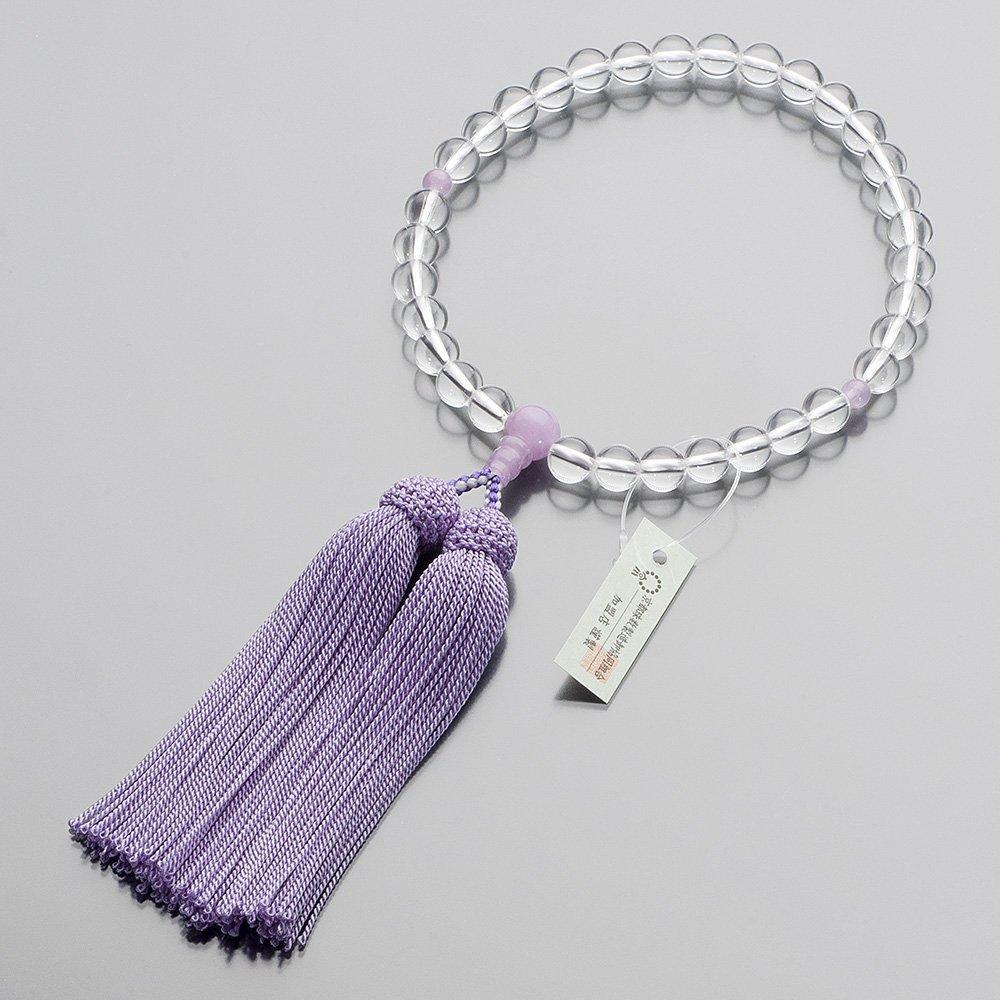 Takita Shoten Buddhist Altar Shop: Kyoto-style prayer beads for women, made with genuine crystal and purple cloud stone, 8mm beads, silk tassel, and a