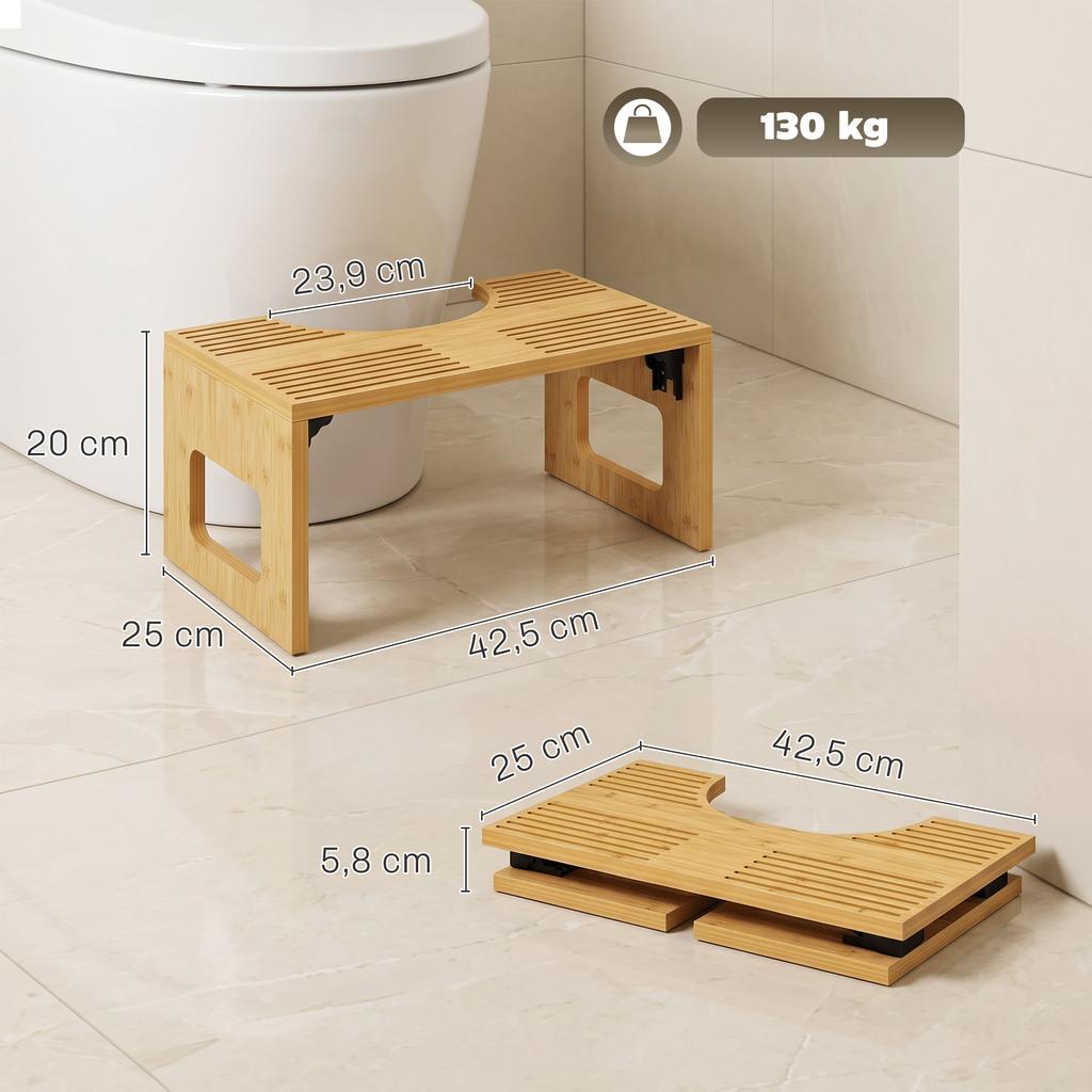 Toilet Stool Bamboo Foldable Bathroom Stool Bath Stool Non-Slip Toilet Stool for Adults Home, Oak