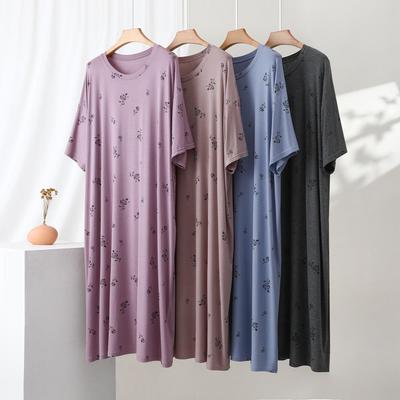 Modal Rundhals Große Größen Bedrucktes Nachthemd für Frühling/Sommer - Lockere Lässige Damen Homewear, Kann Auch Draußen Getragen Werden