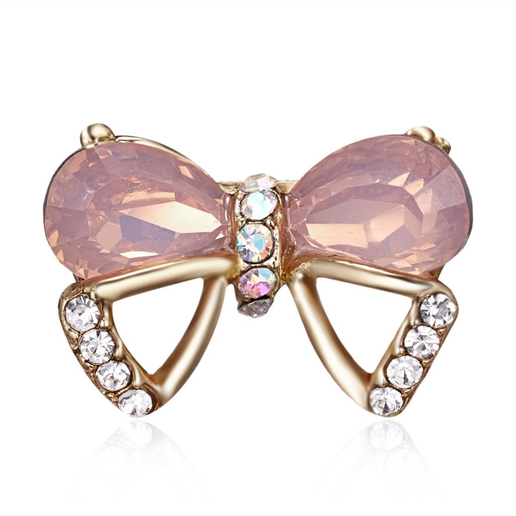 Exquisite Sweet Pink Rhinestone Bowknot Brooches For Women Men Fashion Hollow Bow Wedding Dress Collar Pins Clothes Jewelry Gift