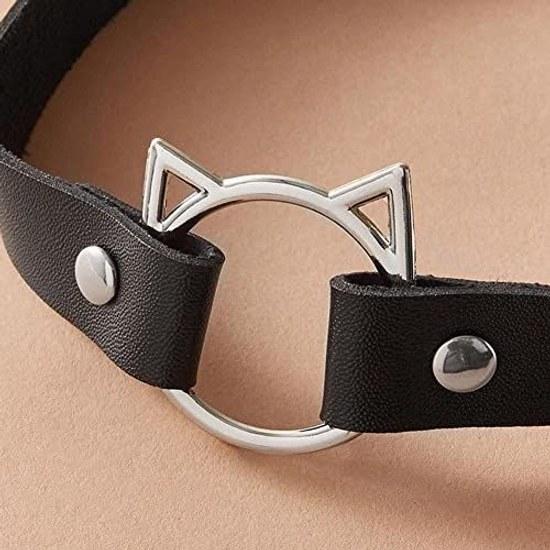 DECI Choker Heart Cat Circular Collar Leather Necklace Adjustable Size Accessory Gothic Alternative Unique Cosplay Harajuku Style Unisex