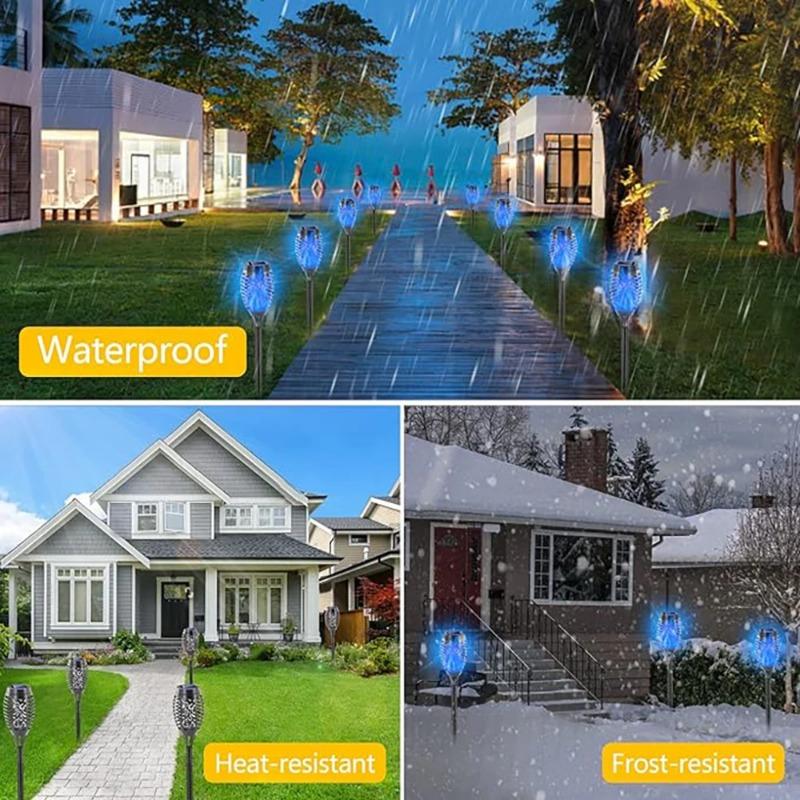 12 LED Blå Solcell Flamma Facklor Ljus Fladdrande Ljus Vattentät Trädgårdsdekoration Utomhus Gräsmatta Stig Gård Uteplats Golvlampor