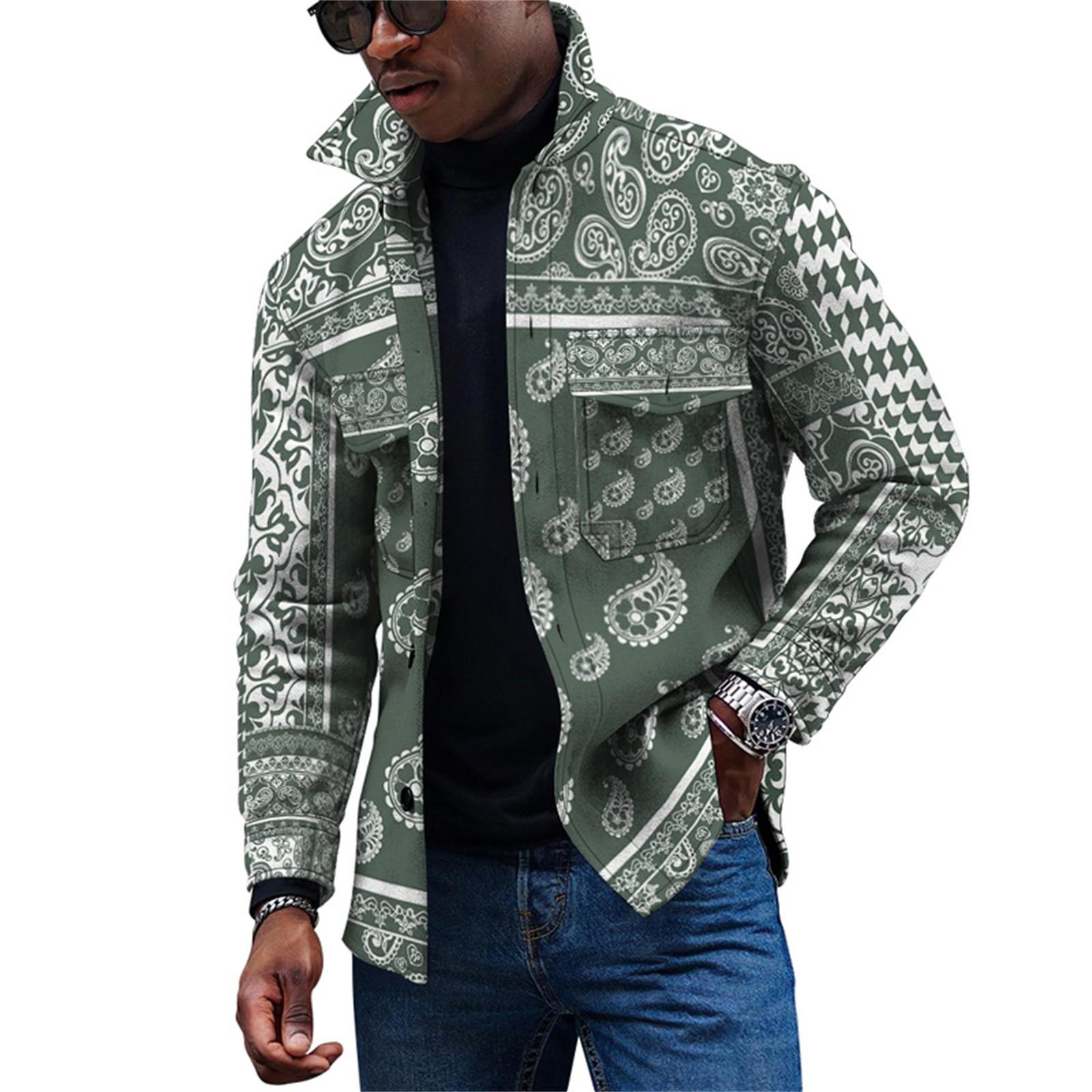 

Мужская модная тенденция, повседневная повседневная куртка на пуговицах с длинным рукавом с принтом S хаки