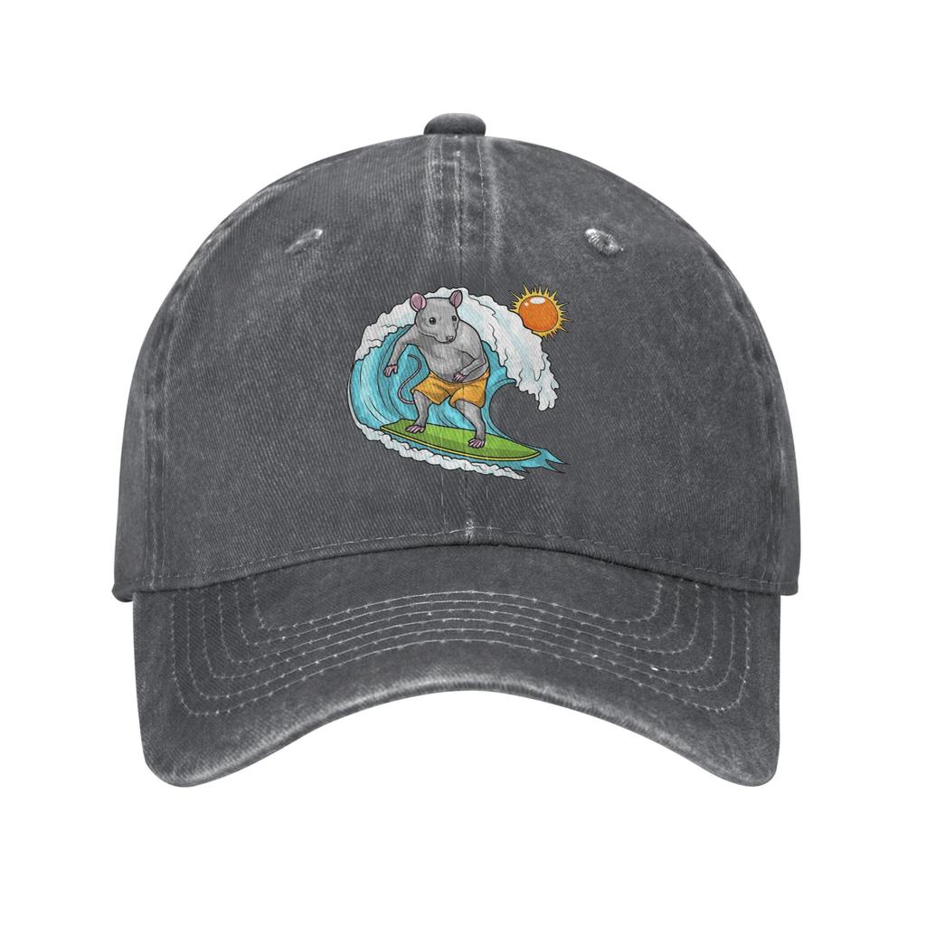 Rat Summer Surfer  Washed Denim Cap Casual Baseball Caps Adjustable Hat Summer Unisex Baseball Hats