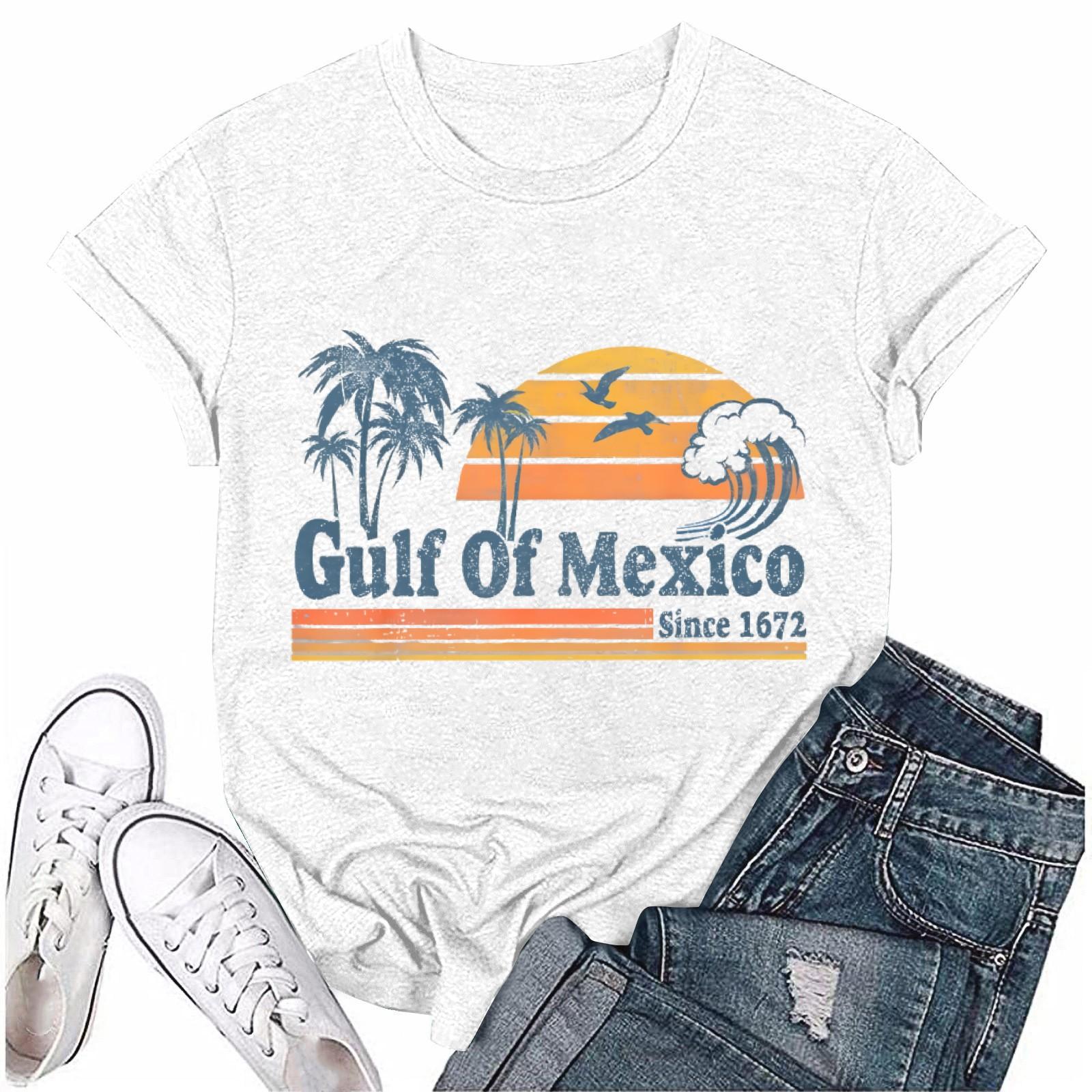 

Жіноча повсякденна вільна пляжна футболка з принтом, пуловер з круглим вирізом, топ з коротким рукавом XL білий