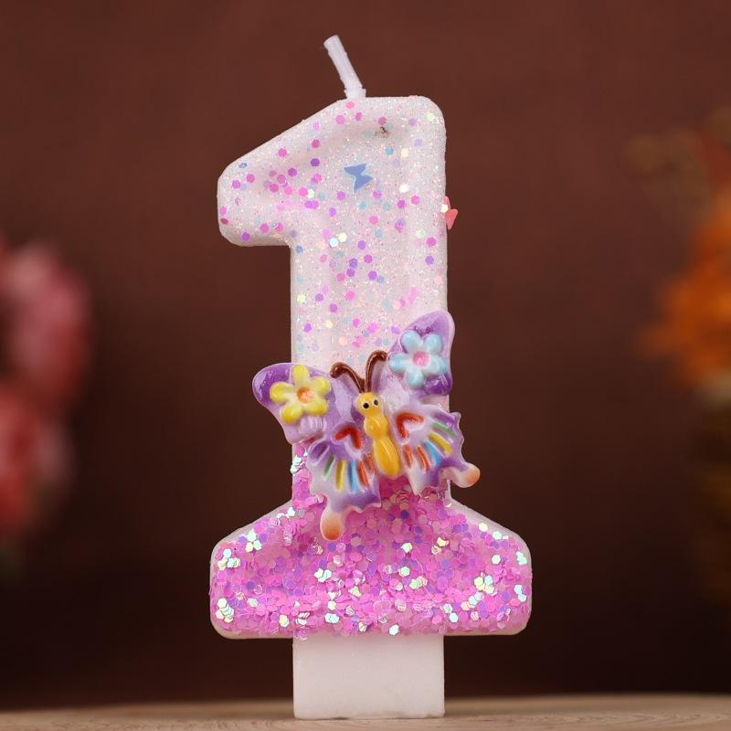 Creative Flower Butterfly Number Candle Birthday Cake Decoration Plug-in Children's First Birthday Party Candle