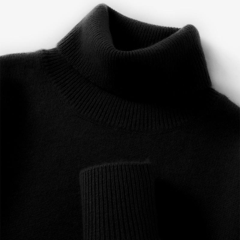 Double strand thickened high lapel cashmere sweater solid color pullover knitting