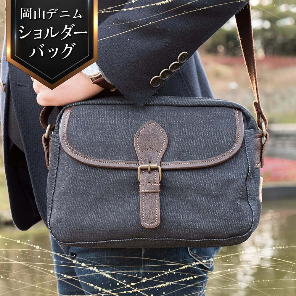[creare Kiki] Men's Shoulder Bag, Crossbody, Lightweight, Made In Japan, Okayama Denim, Walking Bag, Toyooka Bag, Birthday Gift for Dad, Dom-003